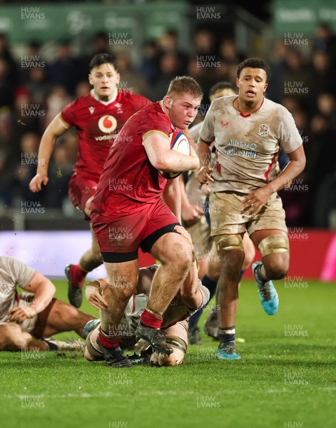 060226 - England U20 v Wales U20, 2026 U20 Six Nations - Isaac Godfrey of Wales charges forward