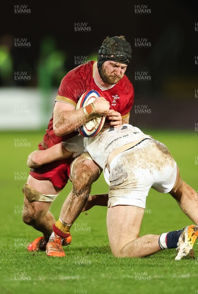 060226 - England U20 v Wales U20, 2026 U20 Six Nations - Evan Minto of Wales is tackled by George Pearson of England