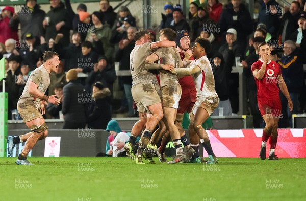 060226 - England U20 v Wales U20, 2026 U20 Six Nations - England players celebrate on the final whistle