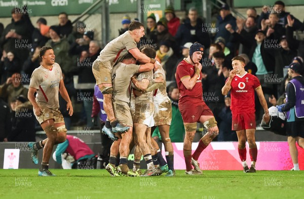 060226 - England U20 v Wales U20, 2026 U20 Six Nations - England players celebrate on the final whistle