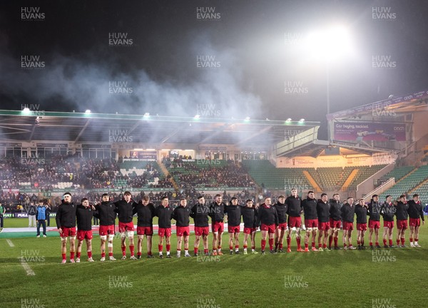 060226 - England U20 v Wales U20, 2026 U20 Six Nations - Wales line up for the anthem at the start of the match