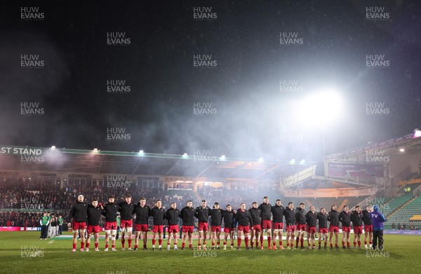 060226 - England U20 v Wales U20, 2026 U20 Six Nations - Wales line up for the anthem at the start of the match