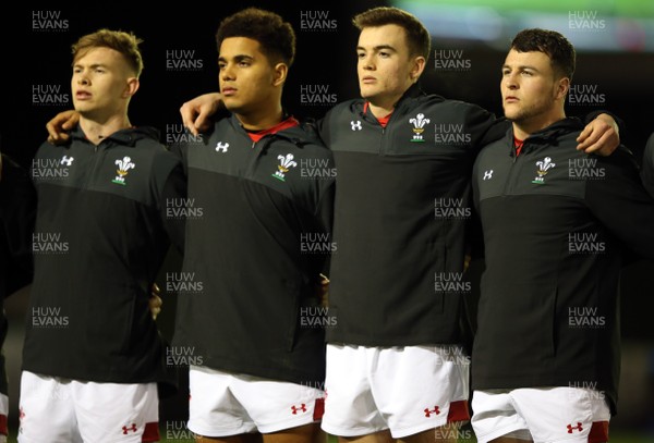 090218 - England U20 v Wales U20 - NatWest 6 Nations - The Welsh players during the National Anthem