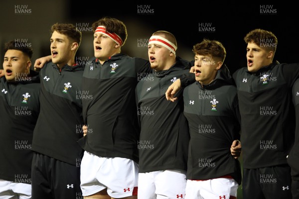 090218 - England U20 v Wales U20 - NatWest 6 Nations - The Welsh players during the National Anthem