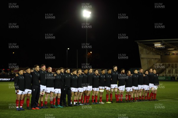 090218 - England U20 v Wales U20 - NatWest 6 Nations - The Wales team line up for the anthems