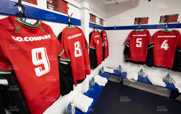 090224 - England v Wales, U20 6 Nations 2024 - Wales shirts hang in the changing room ahead of the match