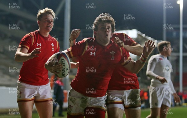 110316 - England U20 v Wales U20 - RBS 6 Nations - Daniel Jones of Wales celebrates scoring a try