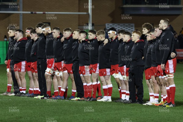 250222 - England U20s v Wales U20s U20s Six Nations Championship 2022 - The Wales team line up for the anthems at the start of the match
