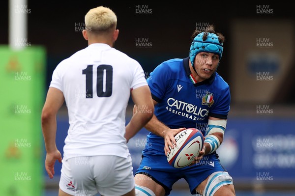 130721 -  England U20s v Italy U20s - U20s 6 Nations Championship - Luca Andreani of Italy is challenged by Tommy Mathews of England