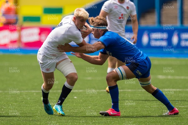 130721 - England U20 v Italy U20 - Under 20 Six Nations  - Jack van Poortvliet of England is tackled by Lorenzo Cannone of Italy