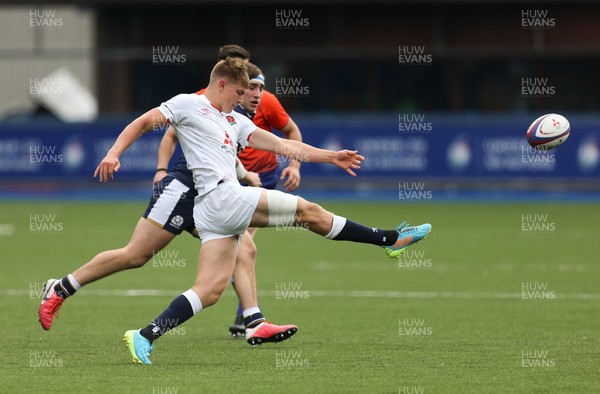 250621 - England U20 v Scotland U20, U20 Six Nations - Jack van Poortvliet of England kicks the ball clear