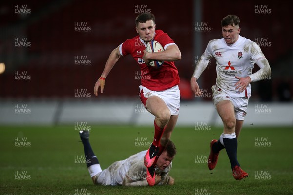 060320 - England U20s v Wales U20s - U20s 6 Nations Championship - Mason Grady of Wales is tackled by Jack Clement of England