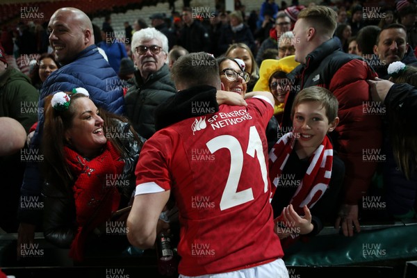 060320 - England U20s v Wales U20s - U20s 6 Nations Championship - Dafydd Buckland of Wales celebrates with family