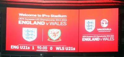 050314 - England U'21's vs Wales U'21's -EUFA U'21's Qualifying Group One-The scoreboard at the final whistle(c) Huw Evans Agency