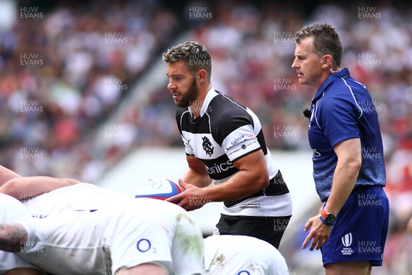 020619 - England XV v The Barbarians - Quilter Cup Series - Rhys Webb of Barbarians prepares to feed into a scrum