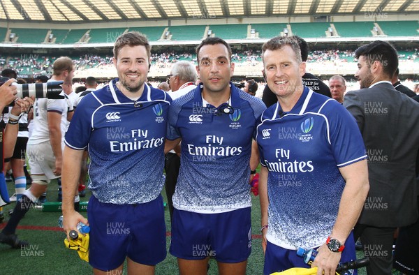 270518 - England v Barbarians - Quilter Cup - Match officals (L-R) Ben Whitehouse, Mathieu Raynal and Nigel Owens