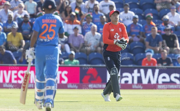 060718 - England v India - International T20 - Jos Buttler of England catches the ball to dismiss Rohit Sharma