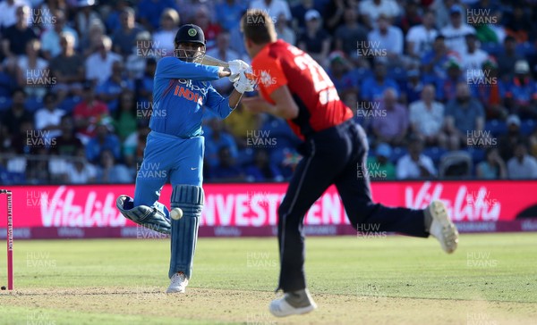060718 - England v India - International T20 - MS Dhoni of India hits a four