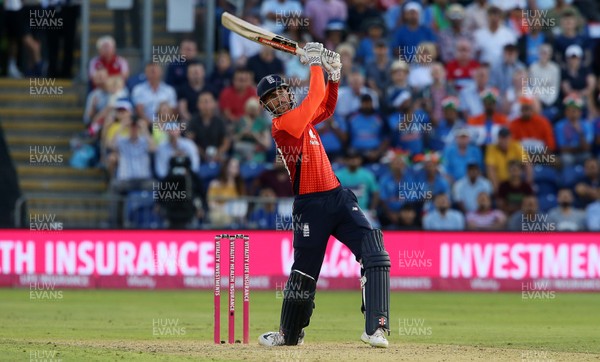 060718 - England v India - International T20 - Alex Hales of England hits the ball for six runs in the last over