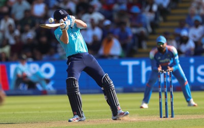 160726 - England v India, Second Metro Bank One Day International, Cardiff - Harry Brook of England is caught by Ishan Kishan