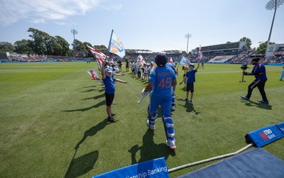 160726 - England v India, Second Metro Bank One Day International, Cardiff - Shubman Gill of India and Rohit Sharma of India take to the pitch for the start of play