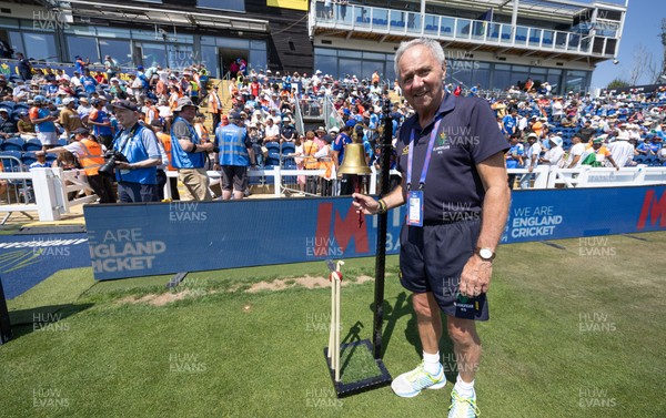 160726 - England v India, Second Metro Bank One Day International, Cardiff - Glamorgan Dressing Room Attendant Roger Skyrme rings the bell for the start of play