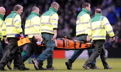 27.02.10 - England v Ireland - RBS Six Nations 2010 - Brian O'Driscoll of Ireland leaves the field on a stretcher. 