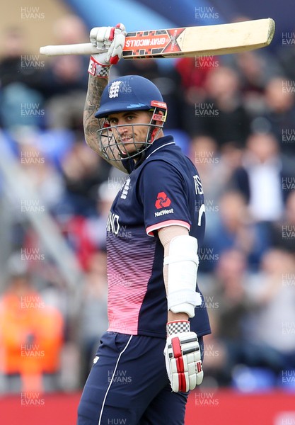 060617 - England v New Zealand - ICC Champions Trophy - Alex Hales of England acknowledges his half century