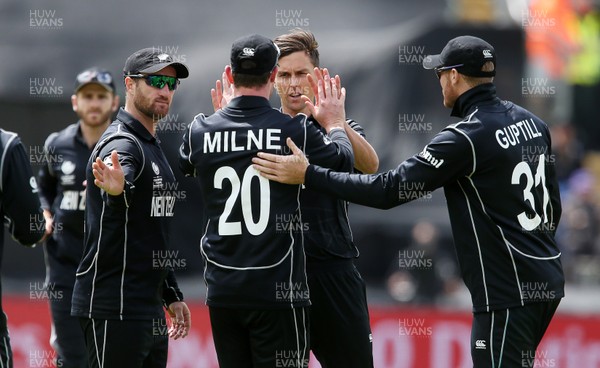 060617 - England v New Zealand - ICC Champions Trophy - Adam Milne of New Zealand celebrates with Trent Boult after catching Ben Stokes of England