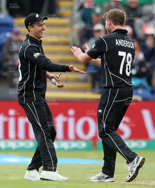 060617 - England v New Zealand - ICC Champions Trophy - Trent Boult of New Zealand celebrates after catching Moeen Ali of England