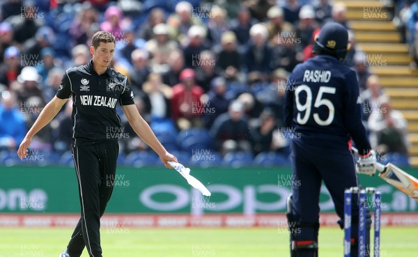 060617 - England v New Zealand - ICC Champions Trophy - Adil Rashid of England is bowled LBW by Mitchell Santner of New Zealand