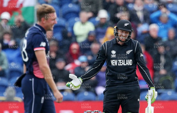 060617 - England v New Zealand - ICC Champions Trophy - Martin Guptill of New Zealand shares a joke with Jake Ball of England