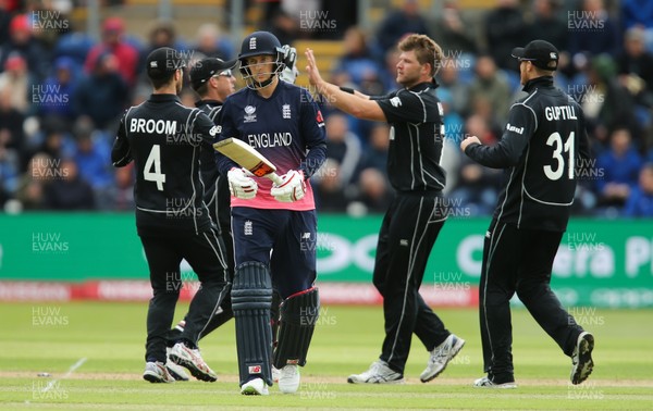 060617 - England v New Zealand, ICC Champions Trophy 2017, Cardiff - Joe Root of England returns to the pavilion after he is bowled by Corey Anderson of New Zealand