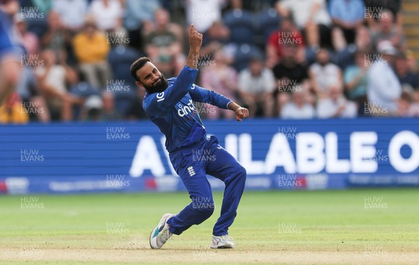 080923 - England v New Zealand, Metro Bank ODI Series - Adil Rashid of England celebrates after bowling Will Young of New Zealand