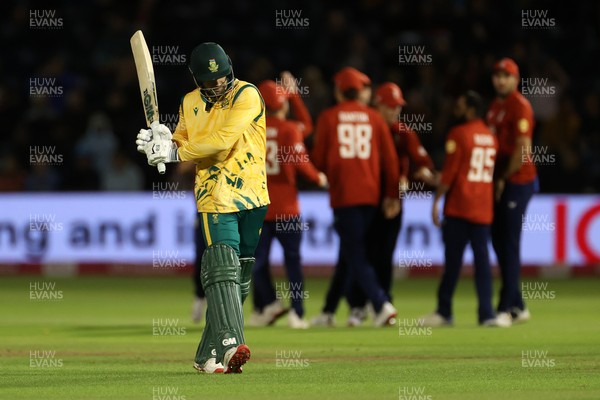 100925 - England v South Africa - 1st T20I - Dejected Aiden Markram of South Africa after being caught by Luke Wood