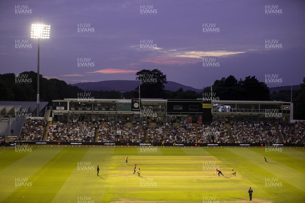 280722 - England v South Africa - IT20 - General View of Sophia Gardens whilst Jonny Bairstow of England hits the ball