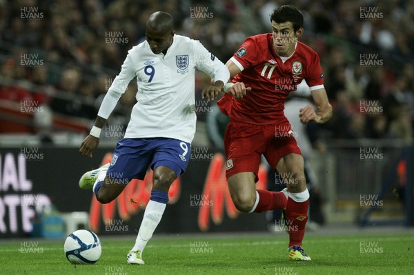 06.09.11 -  England v Wales -UEFA Euro 2012 Qualifier Group G ....  England's Ashley Young is put under pressure from Wales's Gareth Bale. 