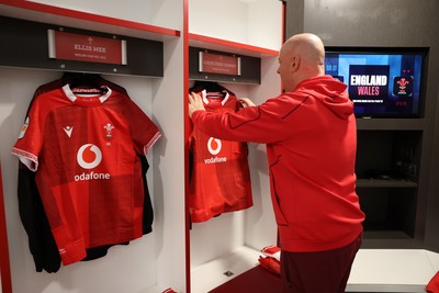 070226 - England v Wales - Guinness Six Nations - Louis Rees-Zammit of Wales shirt is hung before the game