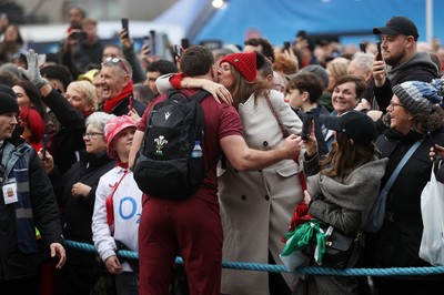 070226 - England v Wales - Guinness Six Nations - Mason Grady of Wales with family as he arrives