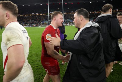 070226 - England v Wales - Guinness Six Nations - Dewi Lake of Wales and Jamie George of England at full time