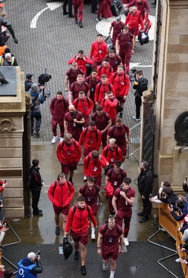 070226 - England v Wales, 2026 Guinness Six Nations - Wales captain Dewi Lake leads the Wales team as they arrive at the Allianz Stadium ahead of the match