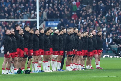 070226 - England v Wales, 2026 Guinness Six Nations - Wales line up for the anthems