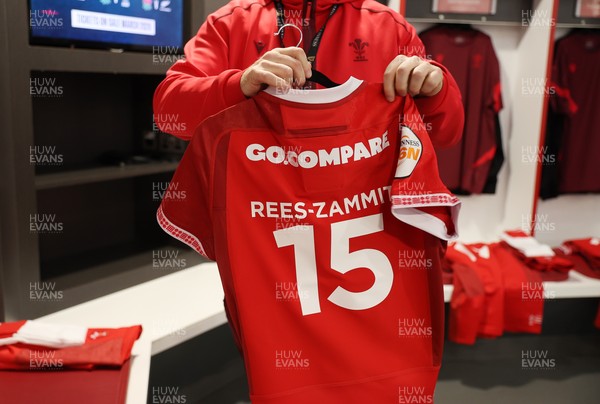 070226 - England v Wales - Guinness Six Nations - Louis Rees-Zammit of Wales shirt is hung before the game