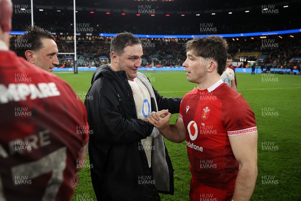 070226 - England v Wales - Guinness Six Nations - Jamie George of England and Dan Edwards of Wales at full time