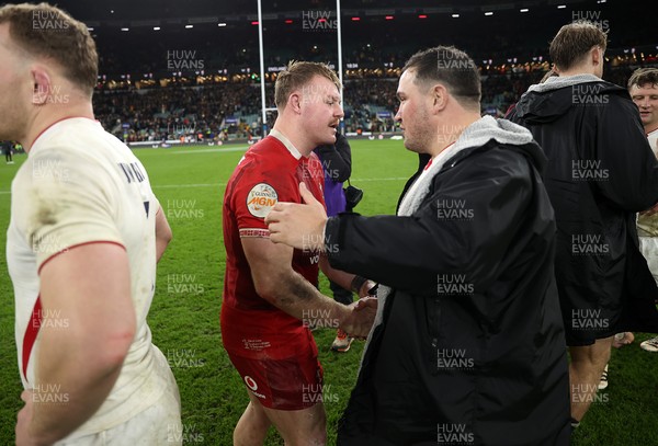 070226 - England v Wales - Guinness Six Nations - Dewi Lake of Wales and Jamie George of England at full time