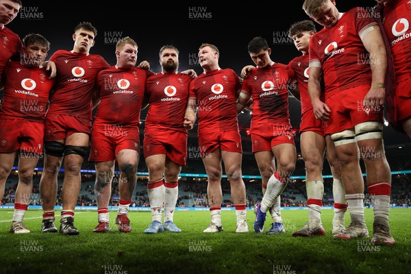070226 - England v Wales - Guinness Six Nations - Dewi Lake of Wales speaks in the team huddle at full time