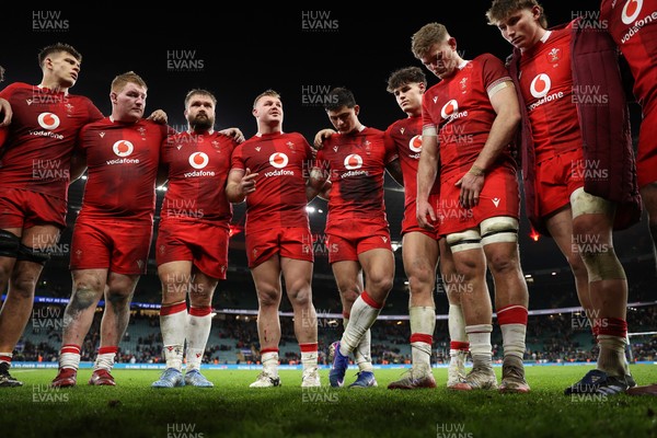 070226 - England v Wales - Guinness Six Nations - Dewi Lake of Wales speaks in the team huddle at full time