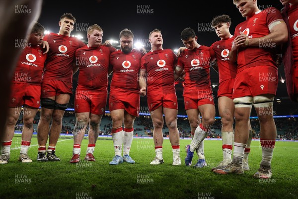 070226 - England v Wales - Guinness Six Nations - Dewi Lake of Wales speaks in the team huddle at full time