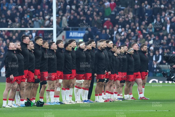 070226 - England v Wales, 2026 Guinness Six Nations - Wales line up for the anthems