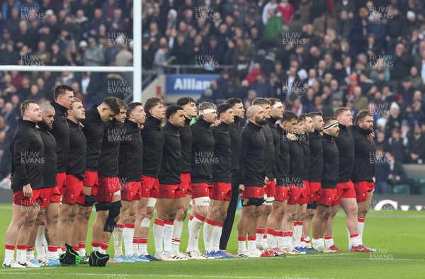 070226 - England v Wales, 2026 Guinness Six Nations - The Wales team lineup for the anthem